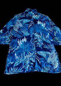 Vibrant Blue Tropical Print Button-Up Shirt