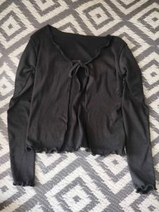 Black Tie-Front Lettuce Trim Top