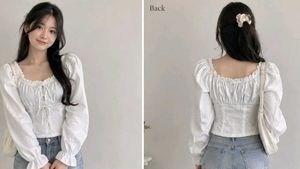Chic White Puff Sleeve Tie-Up Top