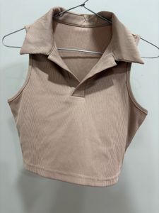 Sleeveless Ribbed Polo Top