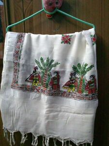 Madhubani Hand-Painted White Dupatta