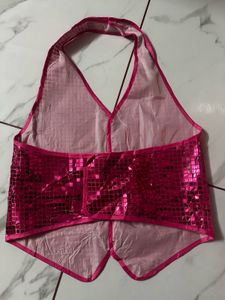 Sparkly Pink Halter Vest Top