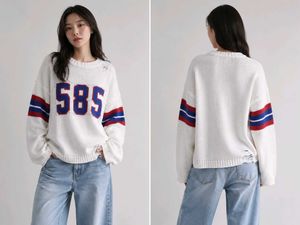 Distressed Varsity Knit Sweater