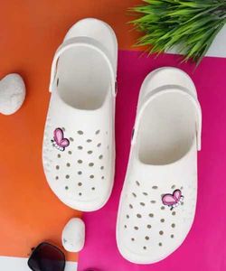 White Clogs with Butterfly Charm