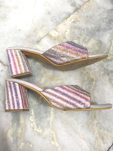 Sparkly Striped Block Heels