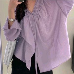 ˚˖𓍢ִ🍓. ݁𐙚Lavender Gathered Neck Blouse🪻