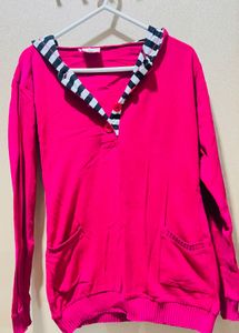 Vibrant Pink Hoodie with Striped Collar