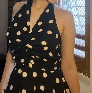 Chic Polka Dot Halter Neck Dress