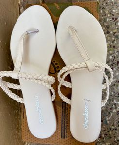 White Braided Strap Flat Sandals