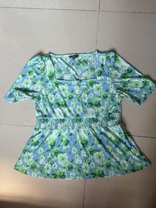Blue Floral Square Neck Top