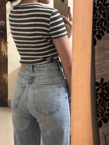 Striped Cropped Ribbed Top