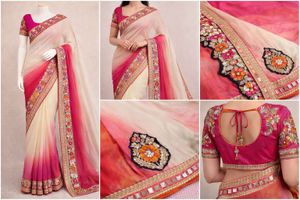 Vibrant Pink & White Designer Saree with Embroider