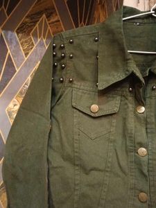Olive Green Studded Denim Jacket