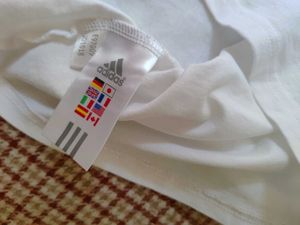 Adidas White &amp; Tan Athletic Top