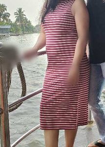 Maroon and White sleeveless stripped midi