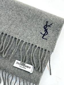 YSL Silver Grey Logo Embroidered Wool X Cashmere