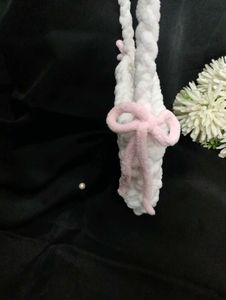 White Crochet Sling Bag with Pink Bows🌸🎀