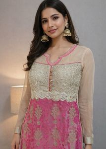Elegant Pink & Gold Embroidered Kurta