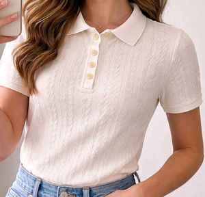 Cream Textured Polo Top