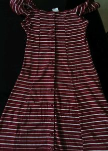 Maroon and White Striped Dress