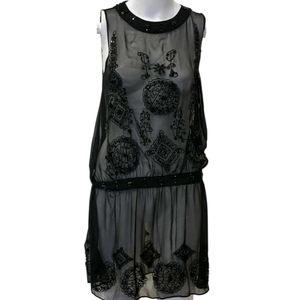 Embellished Sheer Black Flapper Dress