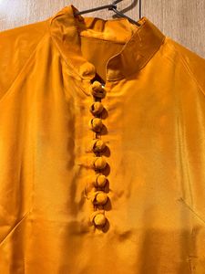 Mustard Suit with Mandarin Collar &amp; Button D