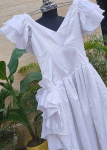 Elegant White Ruffled Gown