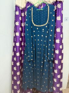 Elegant Teal Polka Dot Anarkali Suit