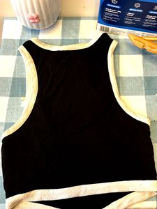 Black Ribbed Tank Top with White Trim