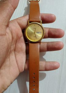 Timex Gold Dial Leather Strap Watch