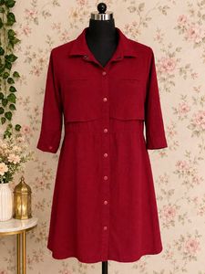 Chic Red Button-Down Shirt Dress