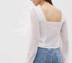 Casual puff sleeves women white top