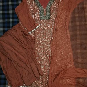 Elegant Rust Orange Heavy Sequence 3PC Party Suit