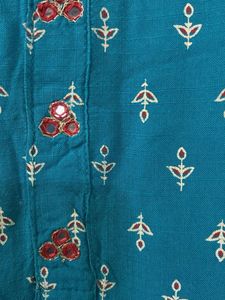Ferozi blue jacketed kurta with beautiful print