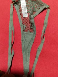 Olive Green Lace Thong Panty