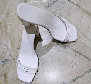 Chic White Square Toe Block Heels