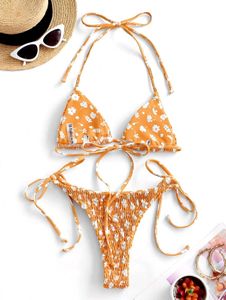 Summer Orange &amp; White Smocked Bikini Set
