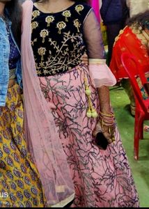 Elegant Pink &amp; Black Lehenga Set