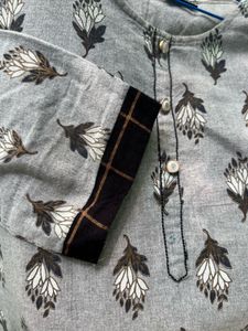 Grey Printed Suit set with black check