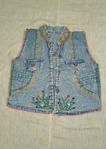 Trendy Embroidered Denim Vest