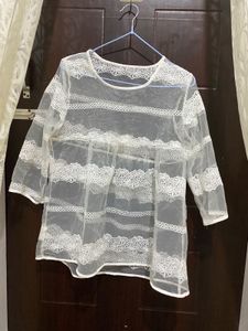 Sheer Lace Overlay Top with Cami