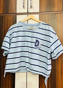 Striped Cropped Drawstring Top