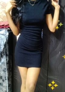 Chic Black Ribbed Mini Dress