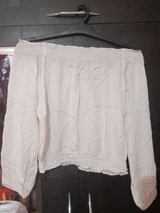 White Off-Shoulder Smocked Crop Top