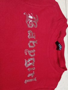 Combo of Red Graphic Tee and black backless top