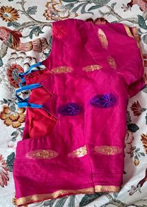 Blue Saree  Pink &amp; Gold Border with blouse✨️✨️
