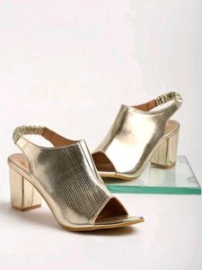 Stylish Gold Slingback Block Heels