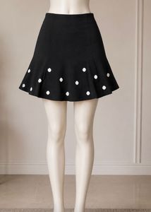 Black Polka Dot Flared Knit Skirt