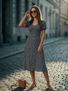 whytie valentine branded cotton Print Midi Dress