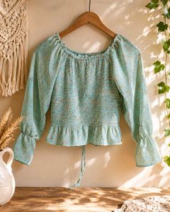 Smocked Floral Print Peplum Top